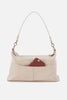Beige handbag with a brown pocket on a white background