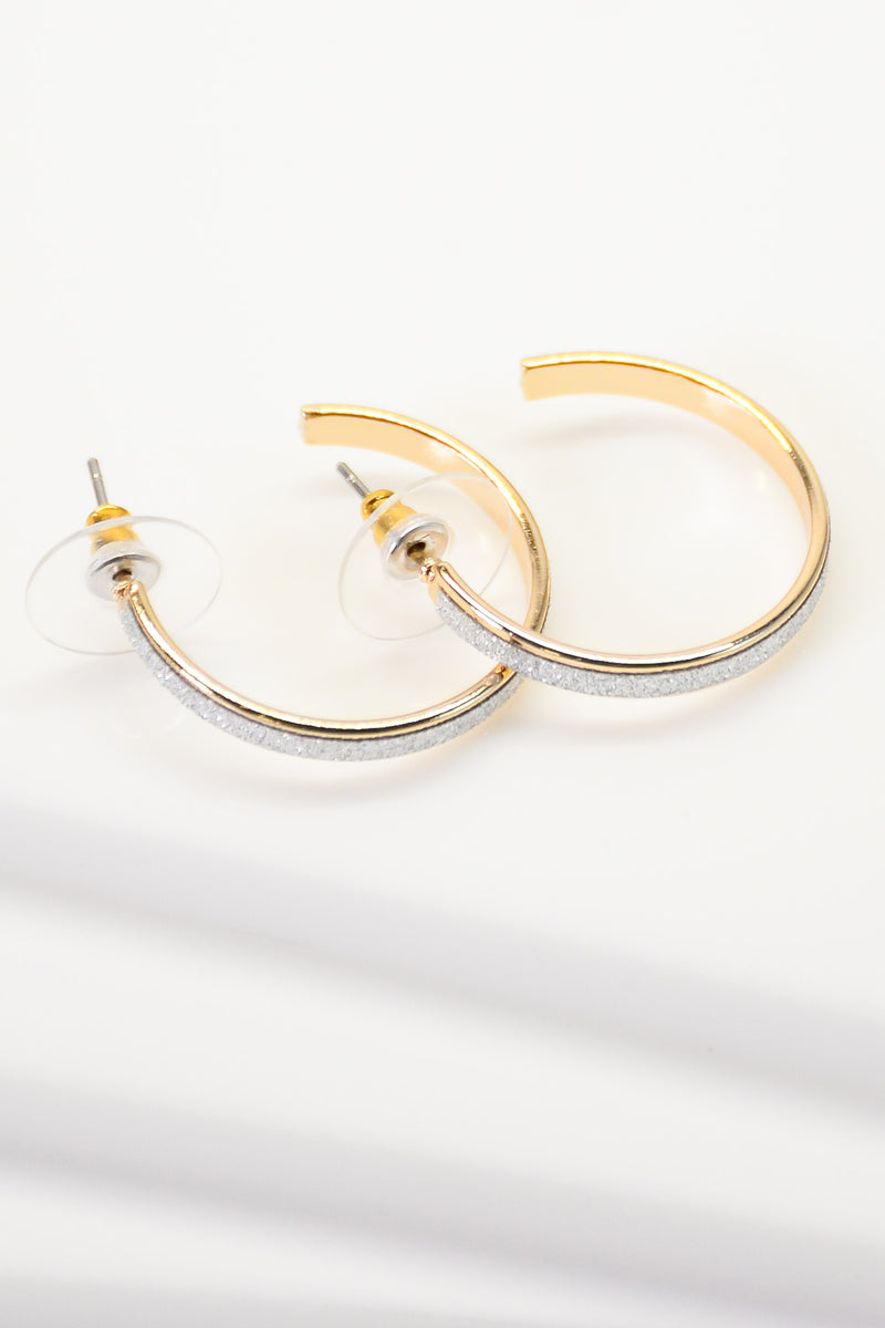 Small Thin Gold Hoops with Silver Sparkle
