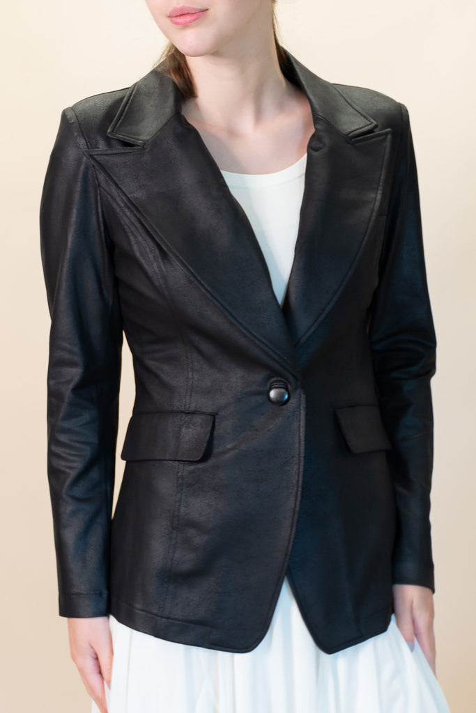 Liquid Leather Single Button Blazer