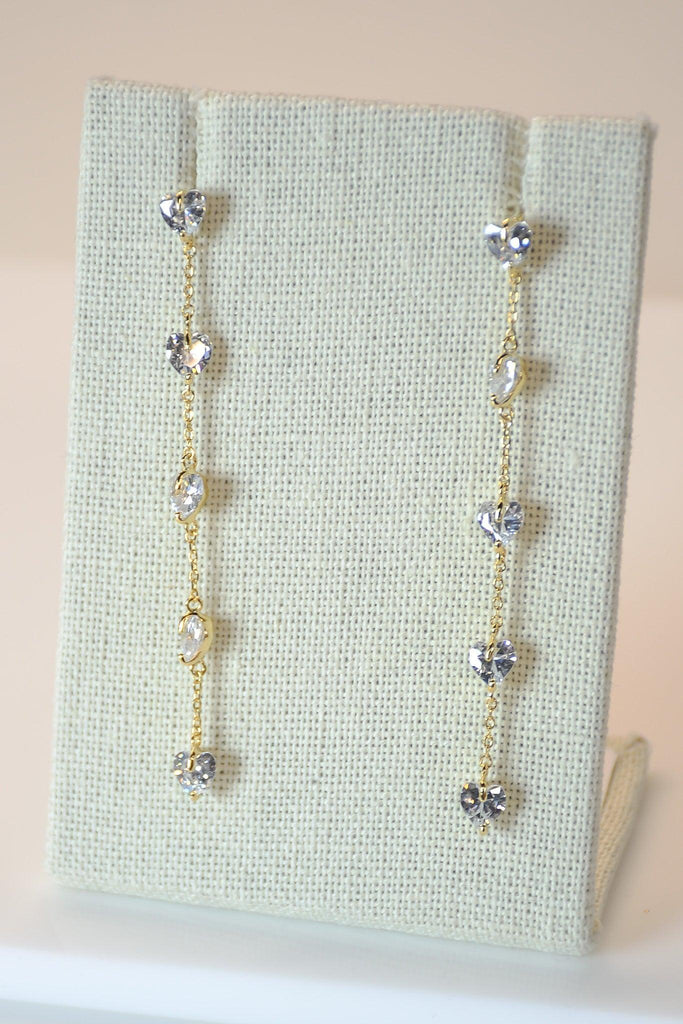 Crystal Heart Chain Earrings - Revir