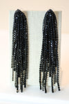 Black Rhinestone Fringe Earrings - Revir