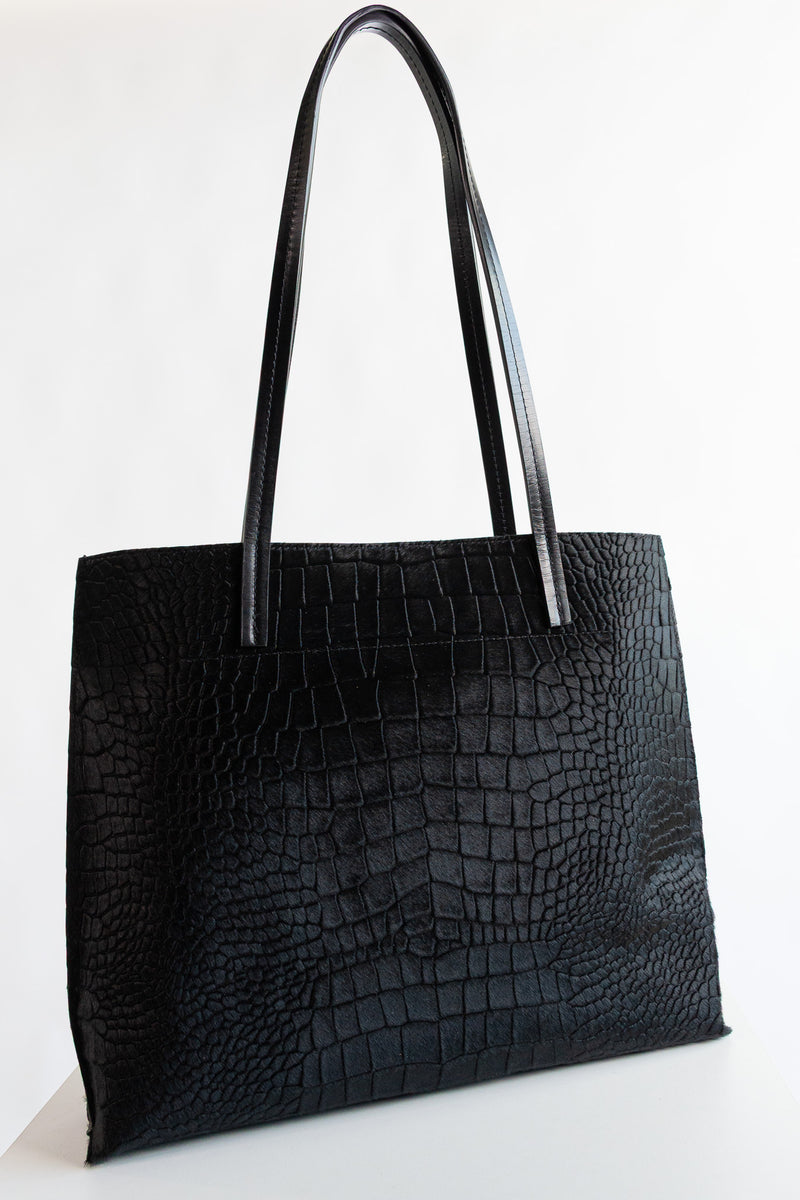 Gator-Embossed Mezzo Shopper with Calf Hair