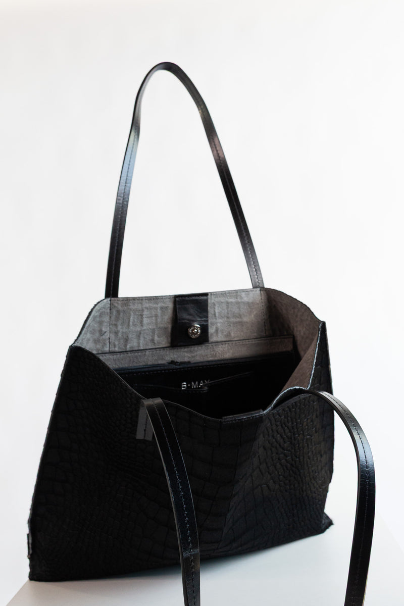 Gator-Embossed Mezzo Shopper with Calf Hair