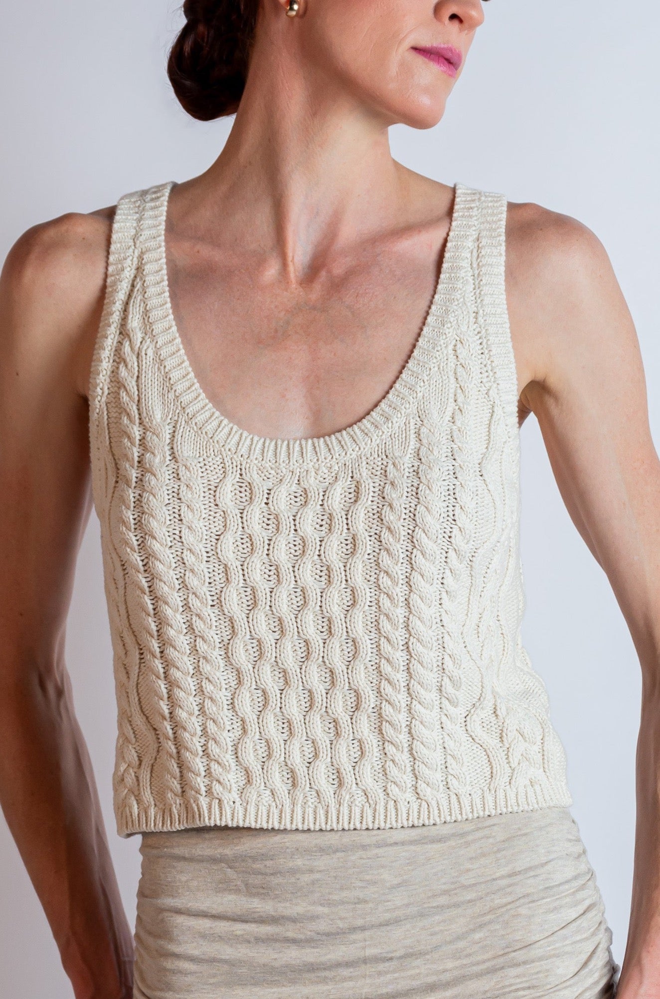 RIVA CABLE KNIT TANK IN MILK - Honest Boutique