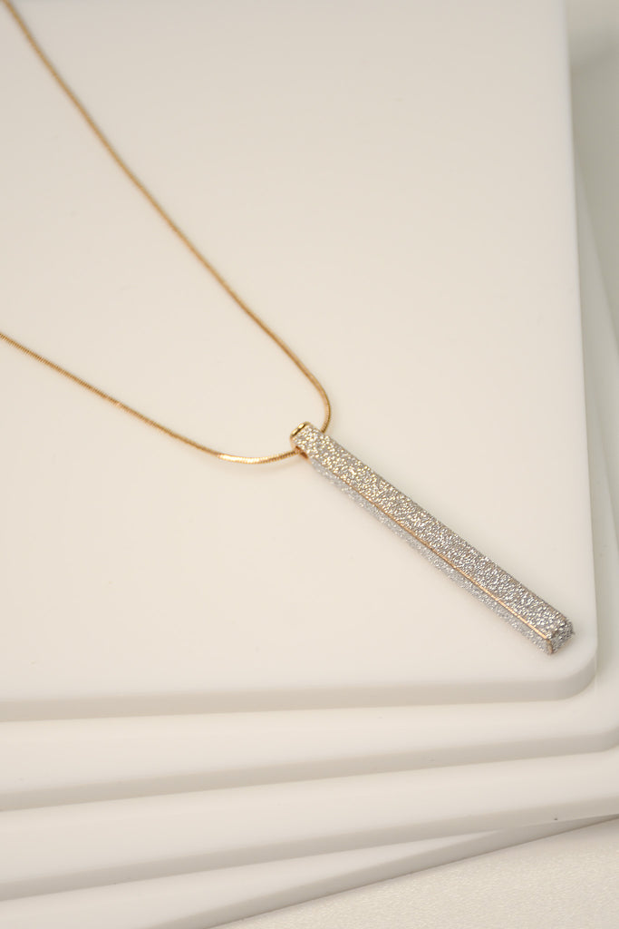 Silver Bar Pendant on Gold Chain