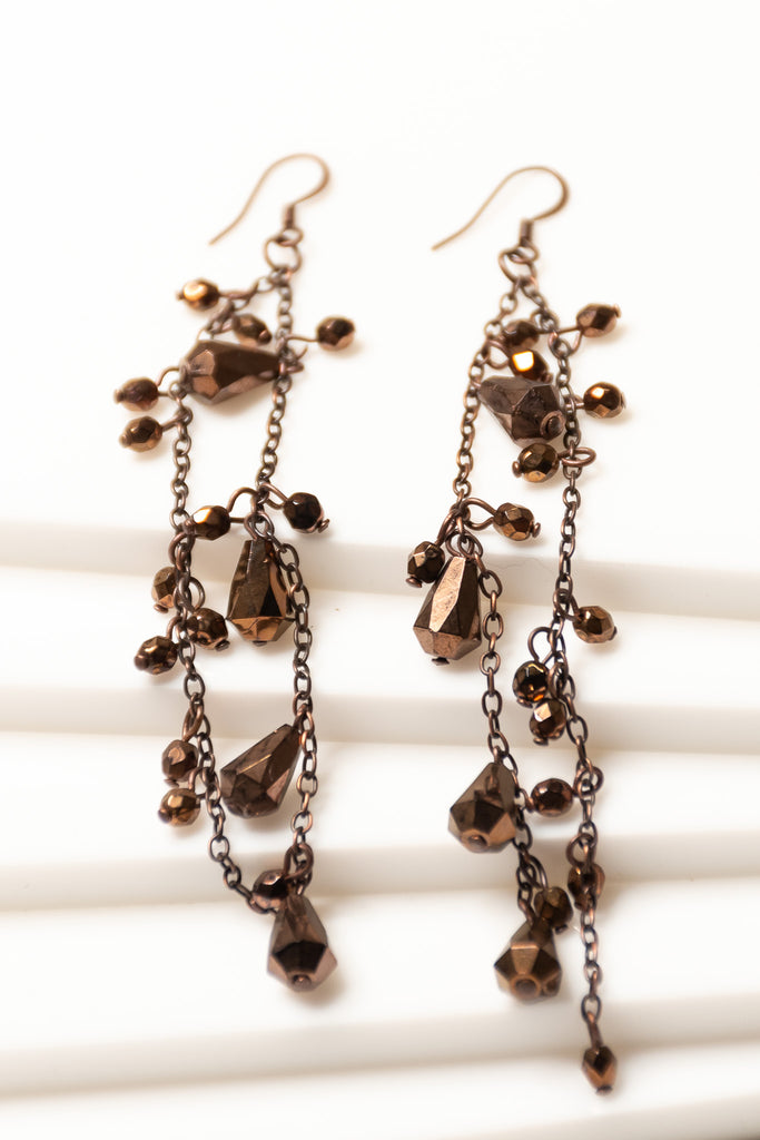 Brown Bead Chain Earrings