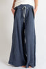 Blue wide-leg pants with a drawstring waist