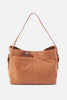 Brown leather handbag on a white background