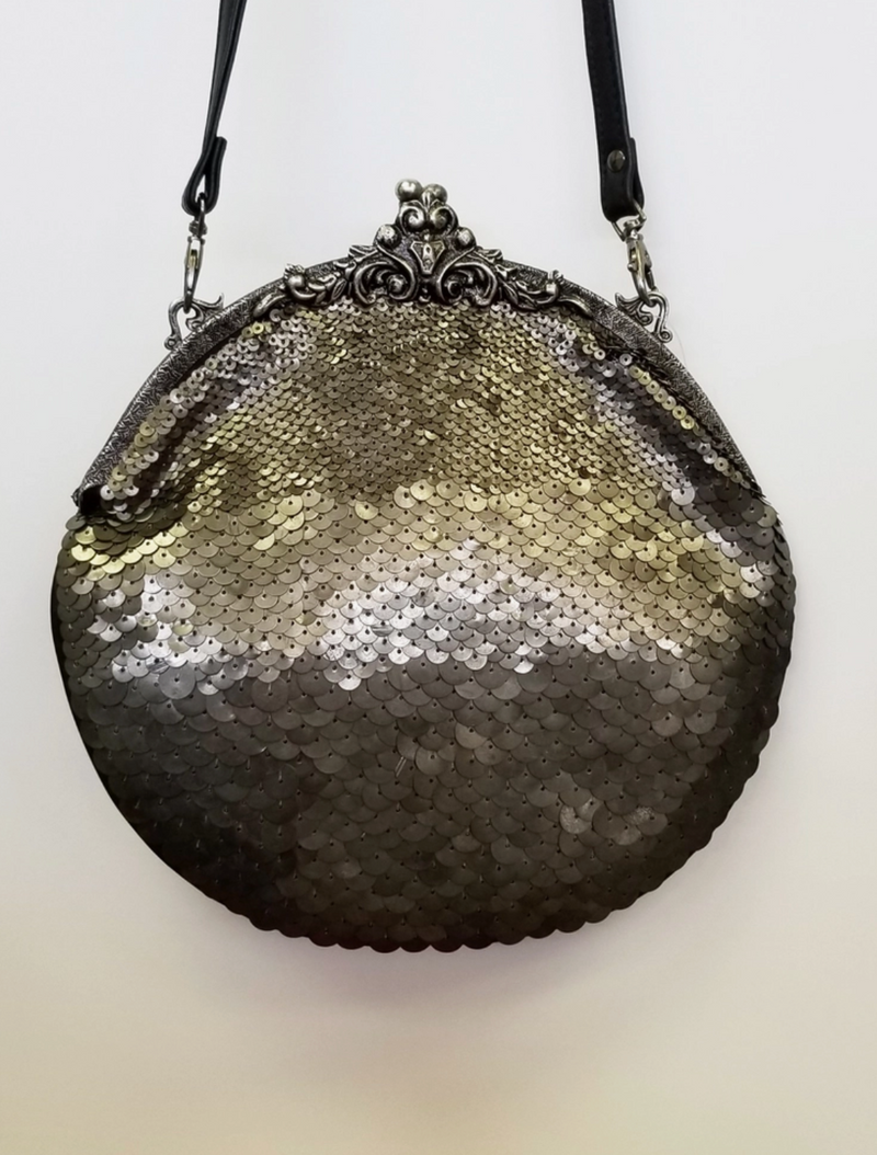 Leather Metal Sequined Purse