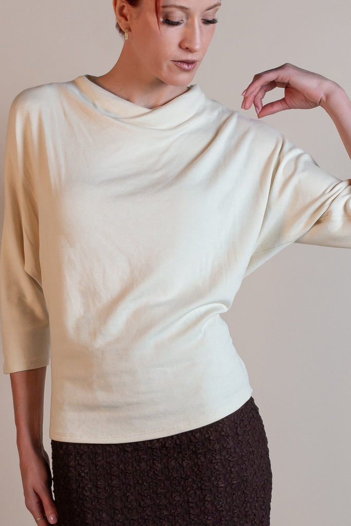 Ivory Astrid Dolman by Revir soft dolman sleeve top front view