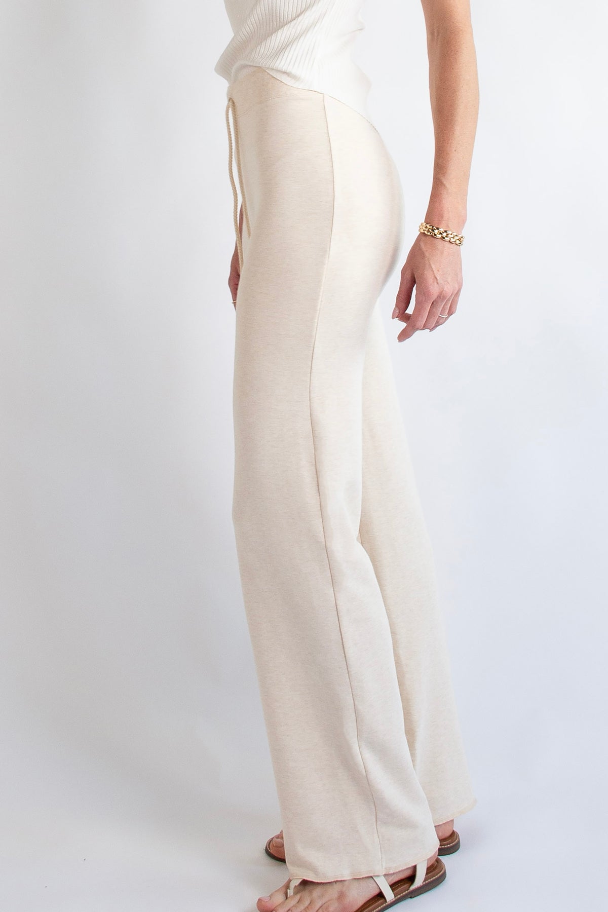 Side view of lounge pant in oatmeal