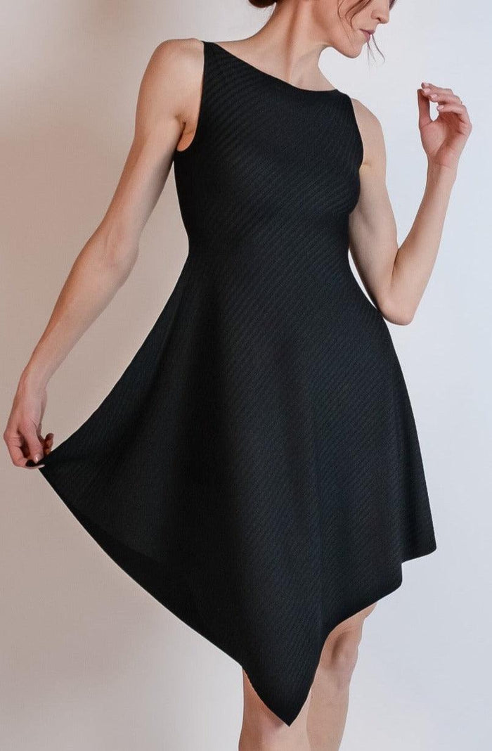 Best-selling Aditi rib knit dress in black with boat neckline by Revir