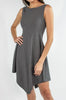 Aditi Dress in gray showing fluid drape and adaptable fit