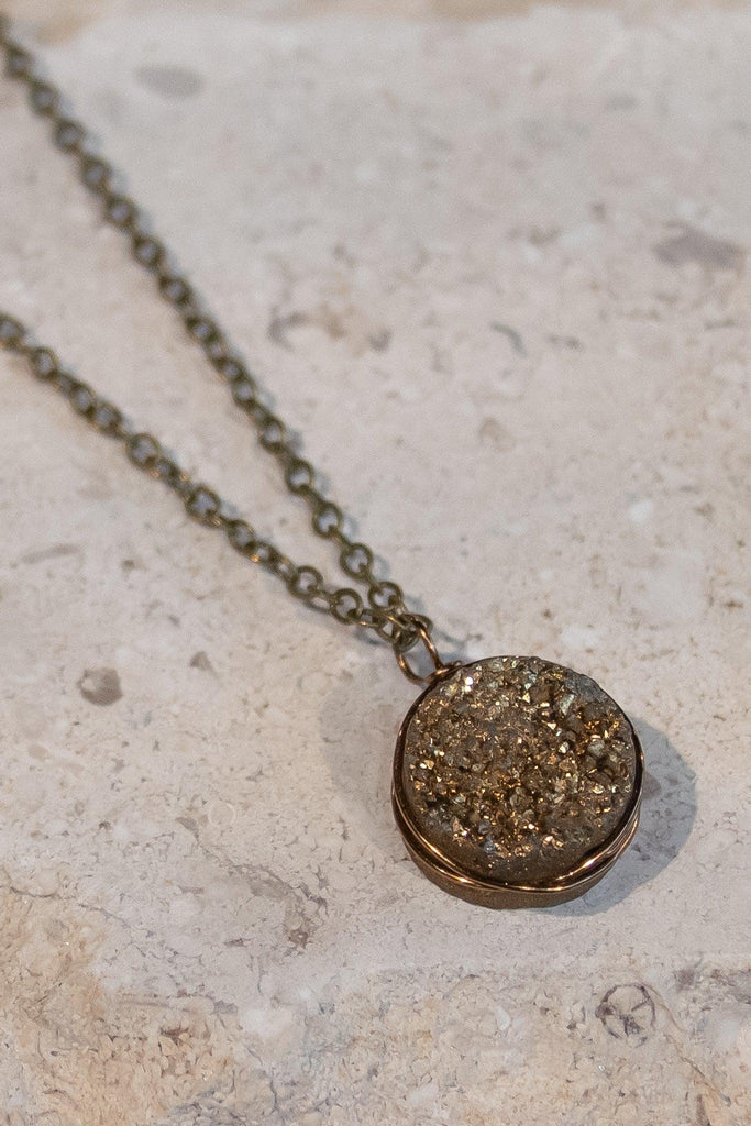Gold Titanium Quartz Drusy Necklace - Revir